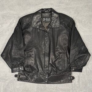 VTG Gino Di Giorgio Black Leather Bomber Jacket Embossed Sleeves Mens M Grunge